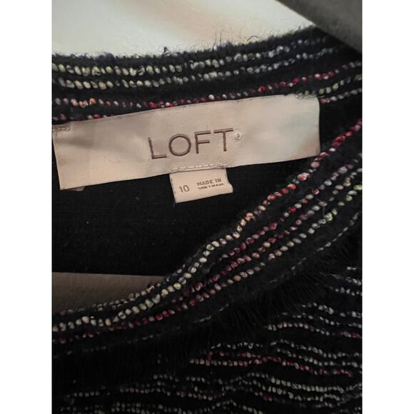 Loft Women's Tweed Button Trim Mini Sheath Dress 10 Navy Blue Classic Elegance - Picture 3 of 8